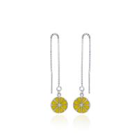Sterling Silver Thread Through Earrings, 925 Sterling Silver, Lemon, silver color plated, with plastic earnut & box chain & for woman & enamel 