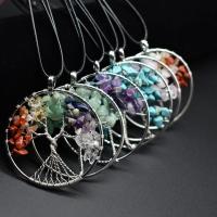 Gemstone Zinc Alloy Pendants, with Natural Stone, Round, plated, fashion jewelry & DIY nickel, lead & cadmium free 