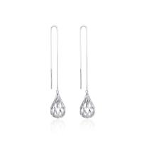 Sterling Silver Thread Through Earrings, 925 Sterling Silver, Teardrop, platinum plated, for woman & hollow 