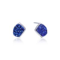 Sterling Silver Stud Earring, 925 Sterling Silver, with Crystal, Geometrical Pattern, platinum plated, with plastic earnut & fashion jewelry & for woman, blue 