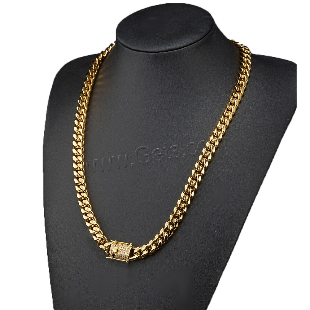 Edelstahl -Strickjacke-Ketten -Halskette, goldfarben plattiert, verschiedene Größen vorhanden & für den Menschen & mit Strass, metallische Farbe plattiert, verkauft von Strang