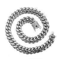 Stainless Steel Sweater Chain Necklace, plated & for man & with rhinestone, metallic color plated 