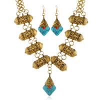 Turquoise Zinc Alloy Jewelry Sets, earring & necklace, with turquoise, plated, 2 pieces & fashion jewelry & for woman nickel, lead & cadmium free 0c .11 Inch 