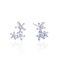 Cubic Zirconia Micro Pave Sterling Silver Earring, 925 Sterling Silver, with Shell Pearl, Flower, platinum plated, with plastic earnut & micro pave cubic zirconia & for woman 3.3mm 