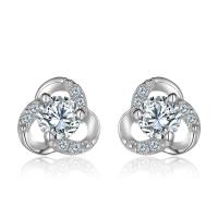 Sterling Silver Cubic Zirconia Earring, 925 Sterling Silver, Flower, silver color plated, with plastic earnut & for woman & with cubic zirconia & hollow 4mm 