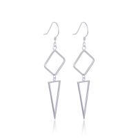 Sterling Silver Drop Earring, 925 Sterling Silver, Geometrical Pattern, platinum plated, for woman & hollow 