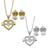 Cubic Zirconia Stainless Steel Jewelry Sets, Stud Earring & necklace, with 1.5 inch extender chain, plated, 2 pieces & micro pave cubic zirconia & for woman & hollow 1.5mm,5mm Approx 17 Inch 