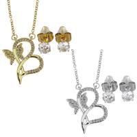 Cubic Zirconia Stainless Steel Jewelry Sets, Stud Earring & necklace, with 2 inch extender chain, plated, 2 pieces & micro pave cubic zirconia & for woman & hollow 1.5mm,5mm Approx 17 Inch 