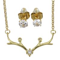 Cubic Zirconia Stainless Steel Jewelry Sets, with 1.5 inch extender chain, gold color plated, 2 pieces & micro pave cubic zirconia & for woman, metallic color plated 1.5mm,5mm Approx 17 Inch 