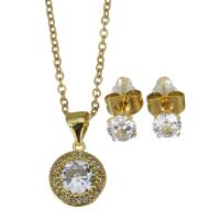 Cubic Zirconia Stainless Steel Jewelry Sets, Stud Earring & necklace, with 1.5 inch extender chain, gold color plated, 2 pieces & micro pave cubic zirconia & for woman, metallic color plated 1.5mm,5mm Approx 17 Inch 