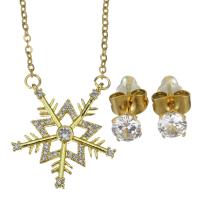 Cubic Zirconia Stainless Steel Jewelry Sets, Stud Earring & necklace, with 1.5 inch extender chain, gold color plated, 2 pieces & micro pave cubic zirconia & for woman & hollow, metallic color plated 1.5mm,5mm Approx 17 Inch 