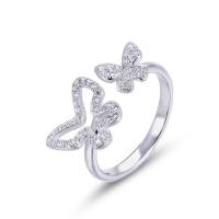 Cubic Zirconia Micro Pave Sterling Silver Finger Ring, 925 Sterling Silver, Butterfly, platinum plated, adjustable & micro pave cubic zirconia & for woman & hollow 1mm, 1.7mm, 1.4mm, US Ring .5 
