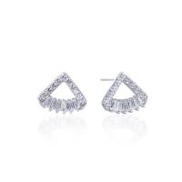 Cubic Zirconia Micro Pave Sterling Silver Earring, 925 Sterling Silver, Geometrical Pattern, platinum plated, with plastic earnut & micro pave cubic zirconia & for woman & hollow 