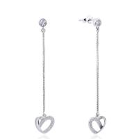 Cubic Zirconia Micro Pave Sterling Silver Earring, 925 Sterling Silver, Heart, silver color plated, box chain & micro pave cubic zirconia & for woman & hollow 10.1mm 