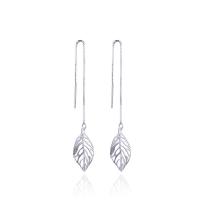 Sterling Silver Thread Through Earrings, 925 Sterling Silver, Leaf, platinum plated, with plastic earnut & box chain & for woman & hollow 