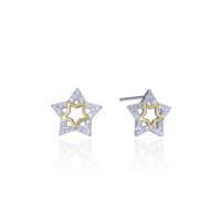 Cubic Zirconia Micro Pave Sterling Silver Earring, 925 Sterling Silver, Star, plated, with plastic earnut & micro pave cubic zirconia & for woman & hollow 