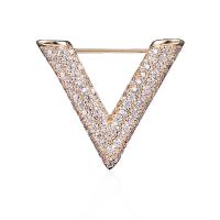 Cubic Zirconia Brooch, Brass, Letter V, plated & micro pave cubic zirconia & for woman 