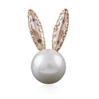 Cubic Zirconia Brooch, Brass, with Shell Pearl, Rabbit, plated, micro pave cubic zirconia & for woman 