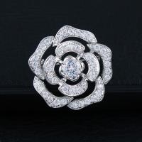 Cubic Zirconia Brooch, Brass, Flower, plated, micro pave cubic zirconia & for woman & hollow 