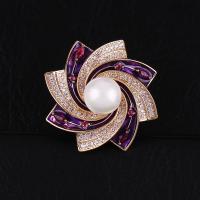Scarf Buckle, Brass, with Shell Pearl, plated, micro pave cubic zirconia & for woman 30mm 