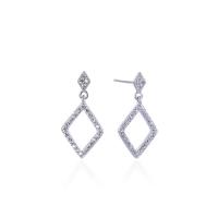 Cubic Zirconia Micro Pave Sterling Silver Earring, 925 Sterling Silver, Rhombus, platinum plated, with plastic earnut & micro pave cubic zirconia & for woman & hollow 