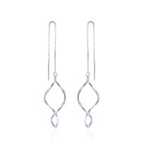 Sterling Silver Thread Through Earrings, 925 Sterling Silver, Geometrical Pattern, platinum plated, box chain & for woman & hollow 