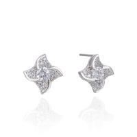 Cubic Zirconia Micro Pave Sterling Silver Earring, 925 Sterling Silver, Pinwheel, silver color plated, with plastic earnut & micro pave cubic zirconia & for woman 4mm 