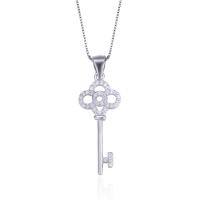 Cubic Zirconia Micro Pave Sterling Silver Pendant, 925 Sterling Silver, Key, platinum plated, micro pave cubic zirconia & for woman & hollow 