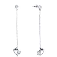Cubic Zirconia Micro Pave Sterling Silver Earring, 925 Sterling Silver, Dolphin, silver color plated, with plastic earnut & micro pave cubic zirconia & for woman & hollow 11mm 
