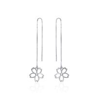 Sterling Silver Thread Through Earrings, 925 Sterling Silver, Flower, silver color plated, with plastic earnut & for woman & hollow 