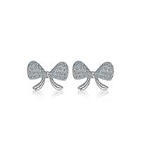 Cubic Zirconia Micro Pave Sterling Silver Earring, 925 Sterling Silver, Bowknot, silver color plated, with plastic earnut & micro pave cubic zirconia & for woman 