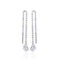 Cubic Zirconia Micro Pave Sterling Silver Earring, 925 Sterling Silver, Geometrical Pattern, silver color plated, with plastic earnut & oval chain & micro pave cubic zirconia & for woman 