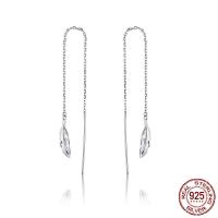 Sterling Silver Thread Through Earrings, 925 Sterling Silver, Feather, platinum plated, fashion jewelry & for woman, 109mm 