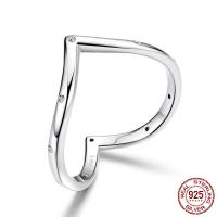 Sterling Silver Finger Ring, 925 Sterling Silver, Heart, platinum plated & micro pave cubic zirconia & for woman, 2mm, US Ring 
