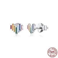 Sterling Silver Stud Earring, 925 Sterling Silver, Rainbow, platinum plated, fashion jewelry & for woman 