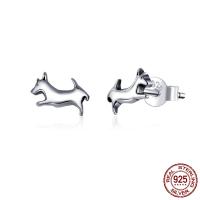 Sterling Silver Stud Earring, 925 Sterling Silver, Dog, fashion jewelry & for woman, silver color 