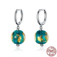 Sterling Silver Drop Earring, 925 Sterling Silver, with Lampwork, Round, platinum plated, fashion jewelry & for woman 