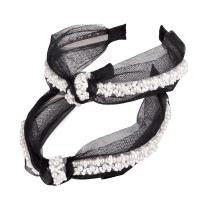 Hair Bands, Gauze, with Plastic Pearl, for woman, white and black 
