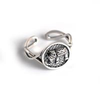 Стерлингового серебра кольцо, 925 пробы, Плоская круглая форма, плакированный цветом под старое серебро, регулируемый & Женский, 12.4mm, размер:6.5-7.5, продается PC