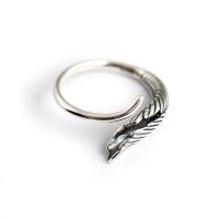 Sterling Silver Finger Ring, 925 Sterling Silver, Leaf, antique silver color plated, adjustable & for woman, 12mm, US Ring 