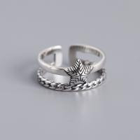Sterling Silver Finger Ring, 925 Sterling Silver, Star, adjustable & for woman & hollow & blacken, 7.14mm, US Ring 