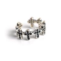 Стерлингового серебра кольцо, 925 пробы, Kресты, плакированный цветом под старое серебро, регулируемый & Женский & со стразами, 7.7mm, размер:5.5-6.5, продается PC