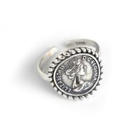 Стерлингового серебра кольцо, 925 пробы, Плоская круглая форма, плакированный цветом под старое серебро, регулируемый & Женский, 17.2mm, размер:5.5-6.5, продается PC