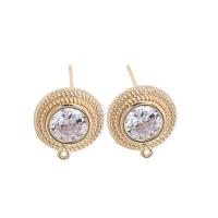 Brass Earring Stud Component, brass post pin, gold color plated, DIY & micro pave cubic zirconia, metallic color plated 