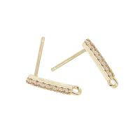 Brass Earring Stud Component, brass post pin, gold color plated, DIY & with rhinestone, metallic color plated 