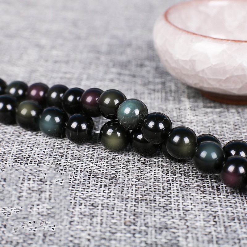 Black Obsidian Beads, Round, polished, different size for choice, multi-colored, Length:Approx 15 Inch, Sold By Strand