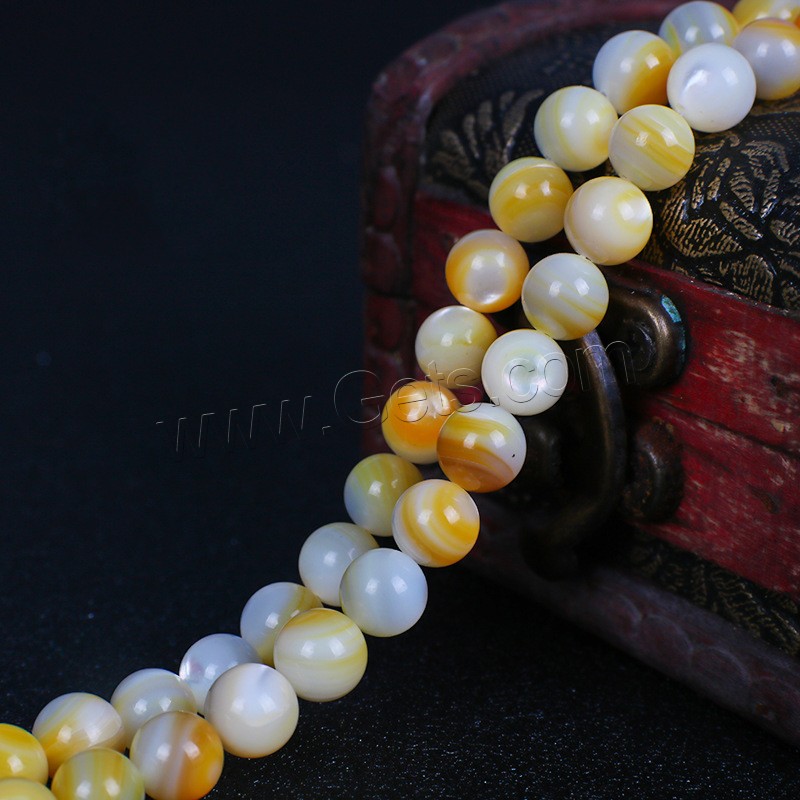 Weiße Lippenschale Perlen, Pearl Shell, rund, poliert, verschiedene Größen vorhanden, Länge:ca. 16 ZollInch, verkauft von Strang
