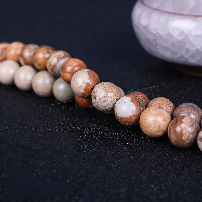 Perles de pierre gemme unique, jaspe de photo, Rond, poli, normes différentes pour le choix, Longueur:Environ 16 pouce, Vendu par brin