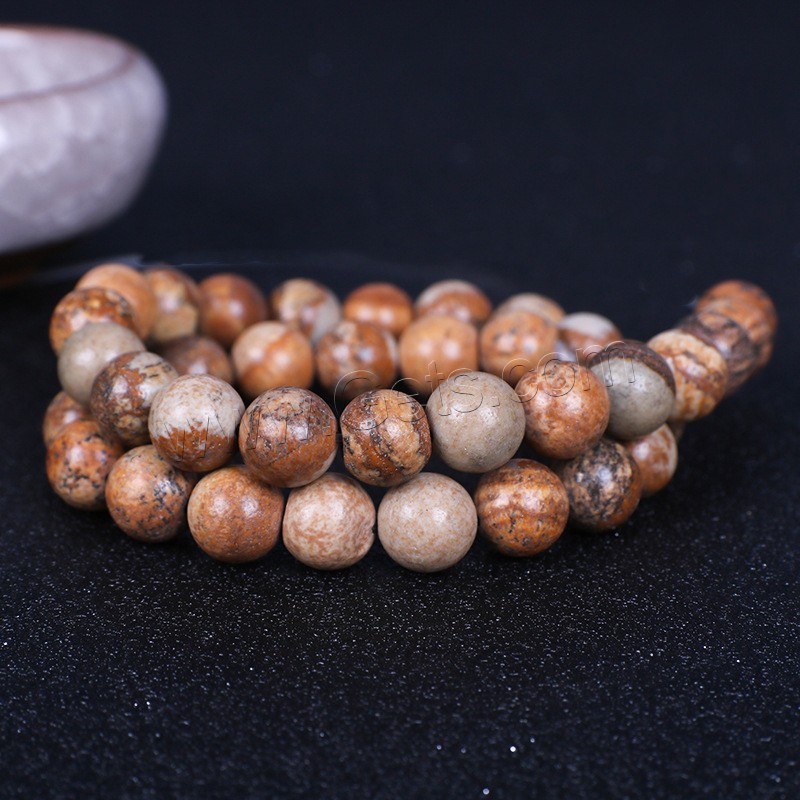 Single Gemstone Beads, Picture Jasper, Round, polished, different size for choice, Length:Approx 16 Inch, Sold By Strand