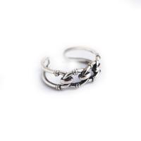 Стерлингового серебра кольцо, 925 пробы, Геометрический узор, плакированный цветом под старое серебро, регулируемый & Женский & отверстие, 7mm, размер:6-7, продается PC